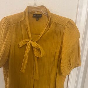 Lane Bryant Mustard Yellow Tie-Neck Blouse | Size 16 | Short Sleeve